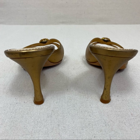 Manolo Blahnik Gold Leather Embellished Slide Sandals - Picture 5 of 8